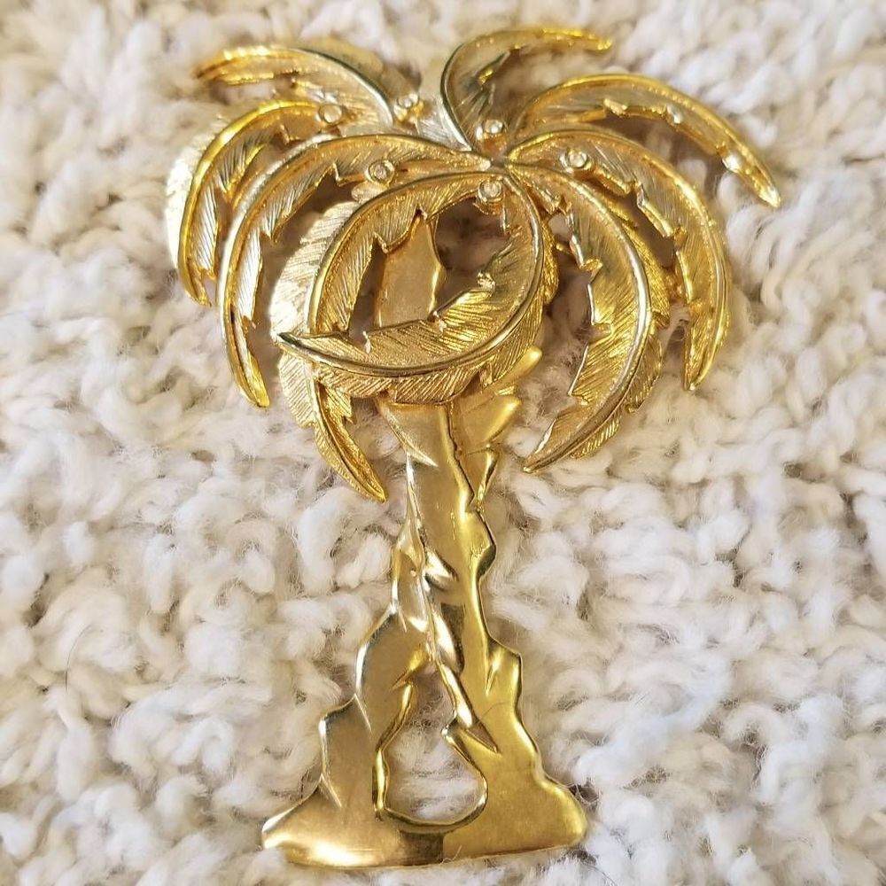 Ultra Craft Gold Rhinestone Kissed Palm Tree Pin Brooch